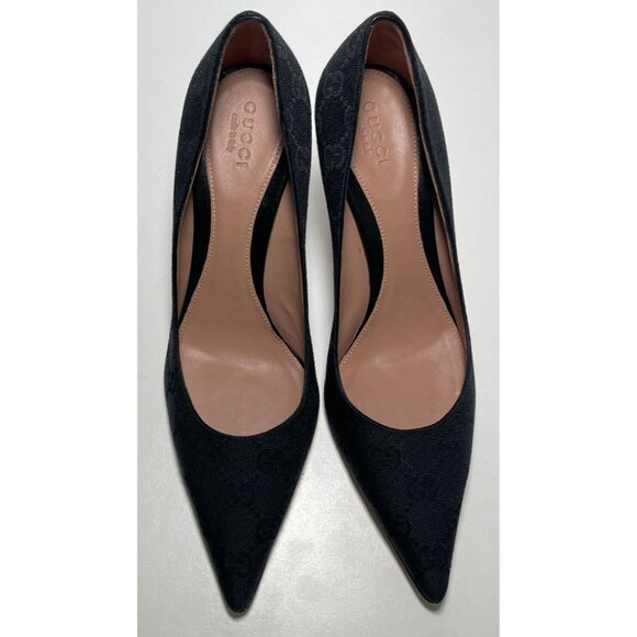 Gucci Monogram Bamboo Heel Pumps Authentic Black GG Canvas NEW Size 36 C - Picture 10 of 11